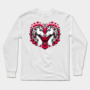 Unicorn Love Heart T-Shirt, Valentine's Day Unisex Tee, Magical Horse Graphic Shirt, Couple Romance Top, Fantasy Apparel Long Sleeve T-Shirt